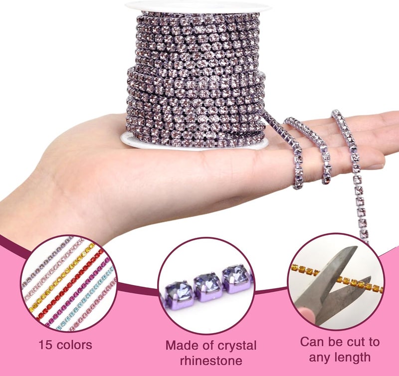 Dropower 4MM Crystal Rhinestone Close Chain Trim 10 Yards Rhinestone Banding Claw Cup Chain for Sewing Crafts, DIY Decoration, Jewelry, Clothing, Shoes Lemon Yeallow - Image 3